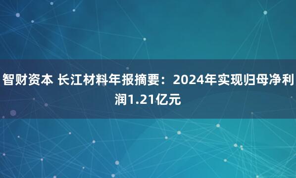 智财资本 长江材料年报摘要：2024年实现归母净利润1.21亿元